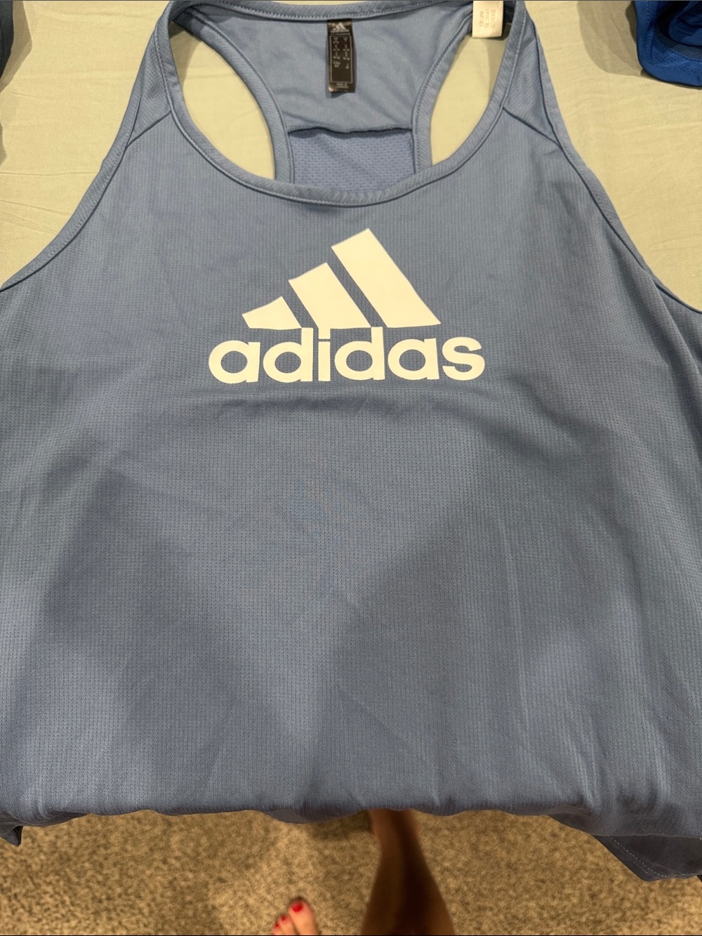 adidas Men’s Light Blue Racerback Swim Tank with White Logo